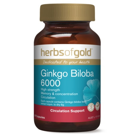 Herbs of Gold Ginkgo Biloba 6000 60vcaps Ginkgo (Ginkgo Biloba) | HERBS OF GOLD