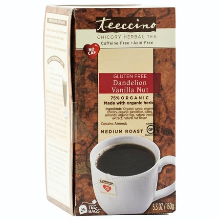 Teeccino Vanilla Nut Caffeine Free Herbal Coffee Teebags (Bx25) | TEECCINO